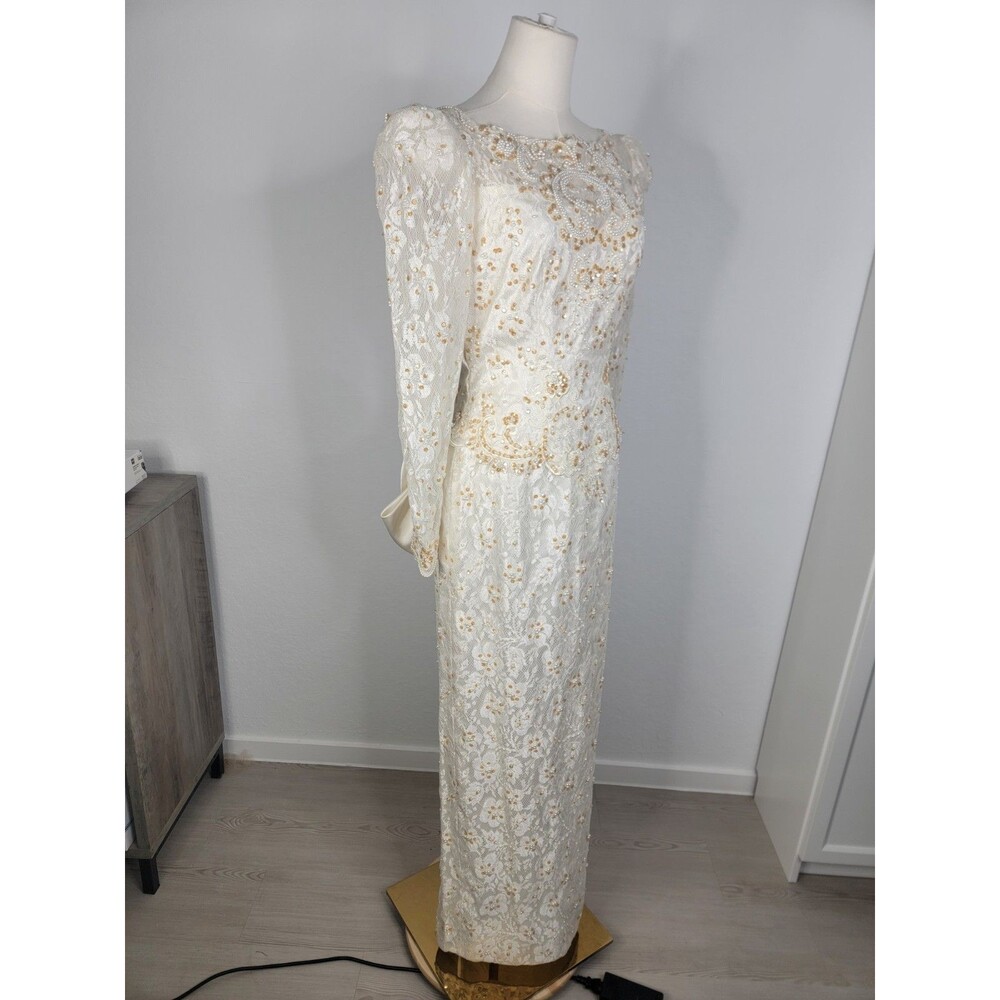 Nina Bellucci Beaded Lace Wedding Gown Ivory Open Back Bow Dress Sz 10 (Sm/Med) - Picture 7 of 16